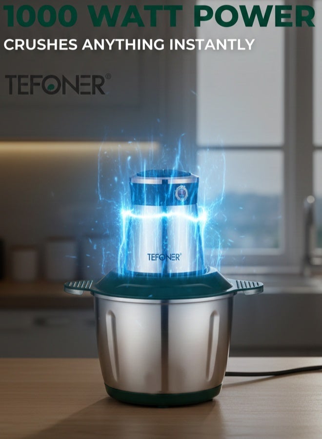 تيفونر مفرمة لحم وقطاعة خضار كهربائيه قوية بأربع شفرات. فرامة كهربائية بقوة 1000 واط. مفرمه لحم كهربائية بشفرات من الاستانل ستيل القوي المقاوم لصداء. فرامة لحم بسعة 3  لتر. فرامة خضار سهلة التنظيف. - Image 2